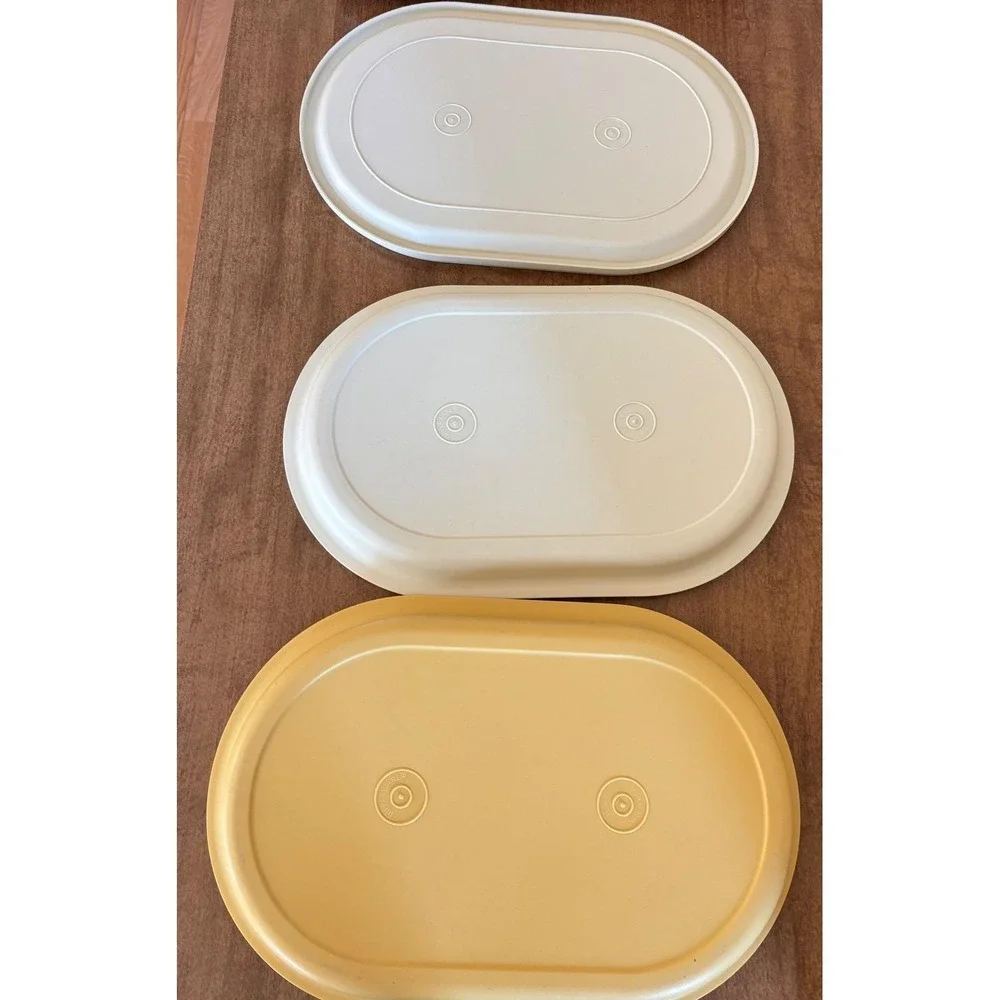 Vintage‎ Tupperware 3 Pc Oval Server Harvest Gold Hot Cold